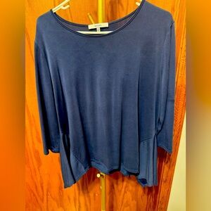 RO & DE Blue Modal Bell Sleeve 3/4 Length Trapeze Top in Navy Size Large